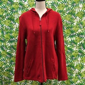 Red zip up knit sweater with pockets